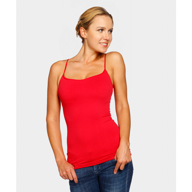 Essential Basic Women's Basic Casual Long Camisole Cami Top Regular Sizes -  Red, M 