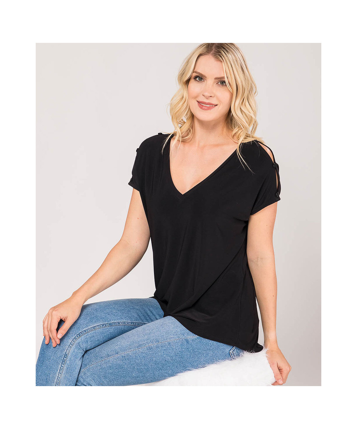 Dolman Sleeve Top With Buttons