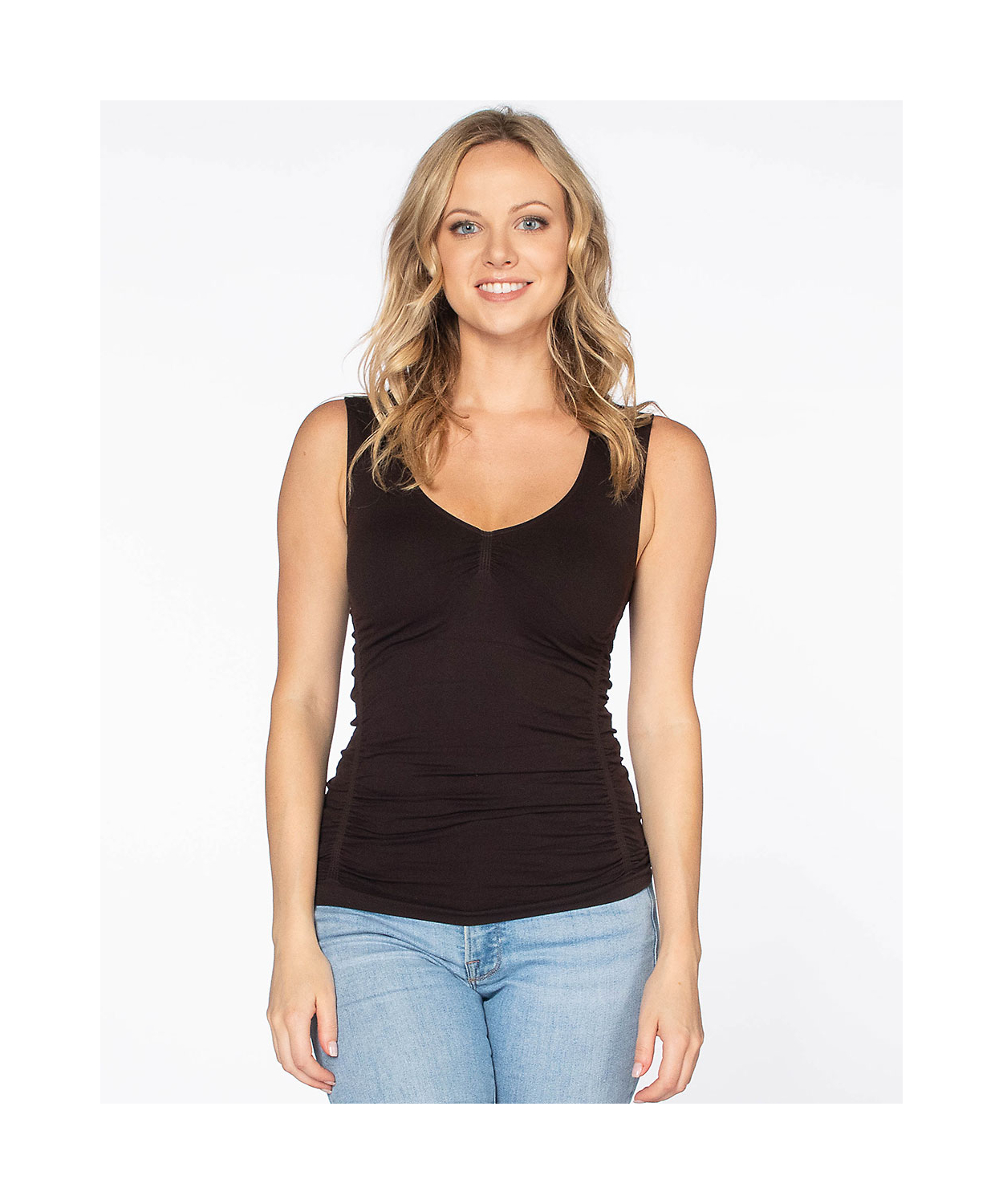 Black Seamless Ruched Cami Top, Womens Tops