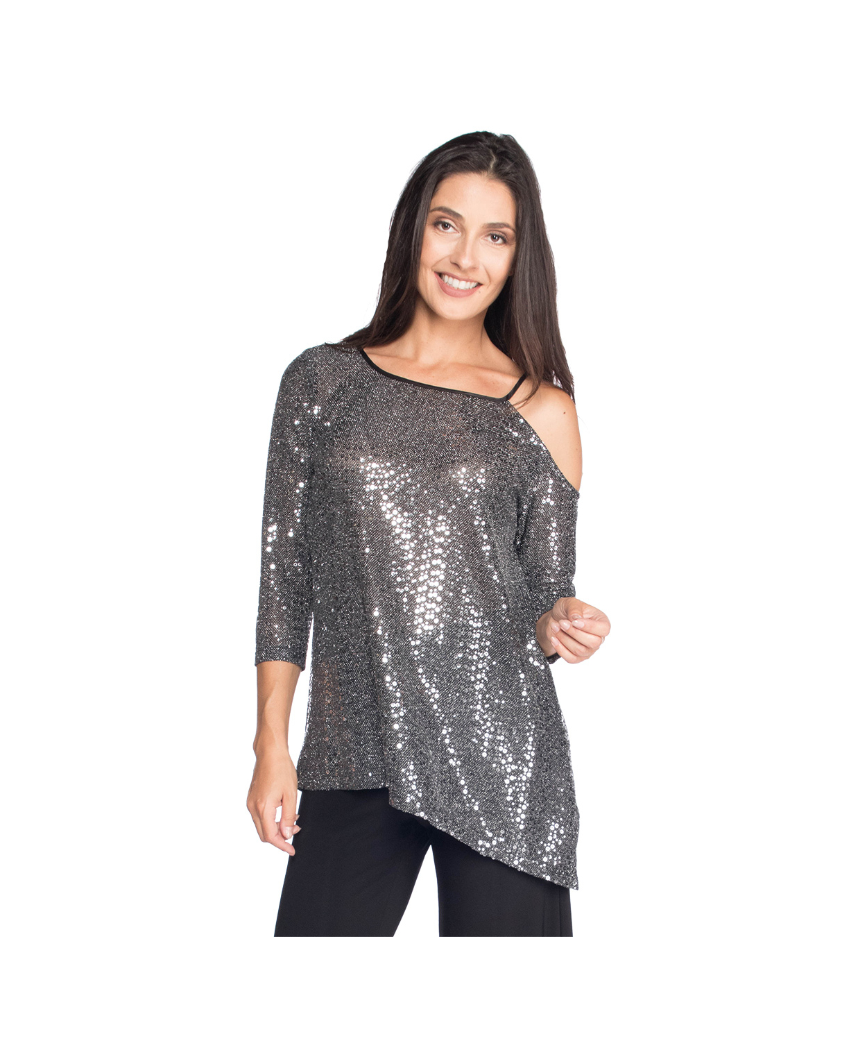 Sequin One Sided Cold Shoulder Top | Last Clothing