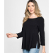 3/4 Sleeve Crew Neck Top With Side Slits 
