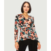 Printed Ruched V-Neck Long Sleeve Top