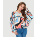 Printed High-Low Batwing Top with Arm Cuffs
