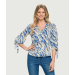 Printed V Neck Top with Tie Sleeves