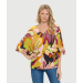 Printed V Neck Batwing Top with Elastic Waist