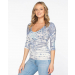 Seamless Printed Ruched 3/4 Sleeve Top